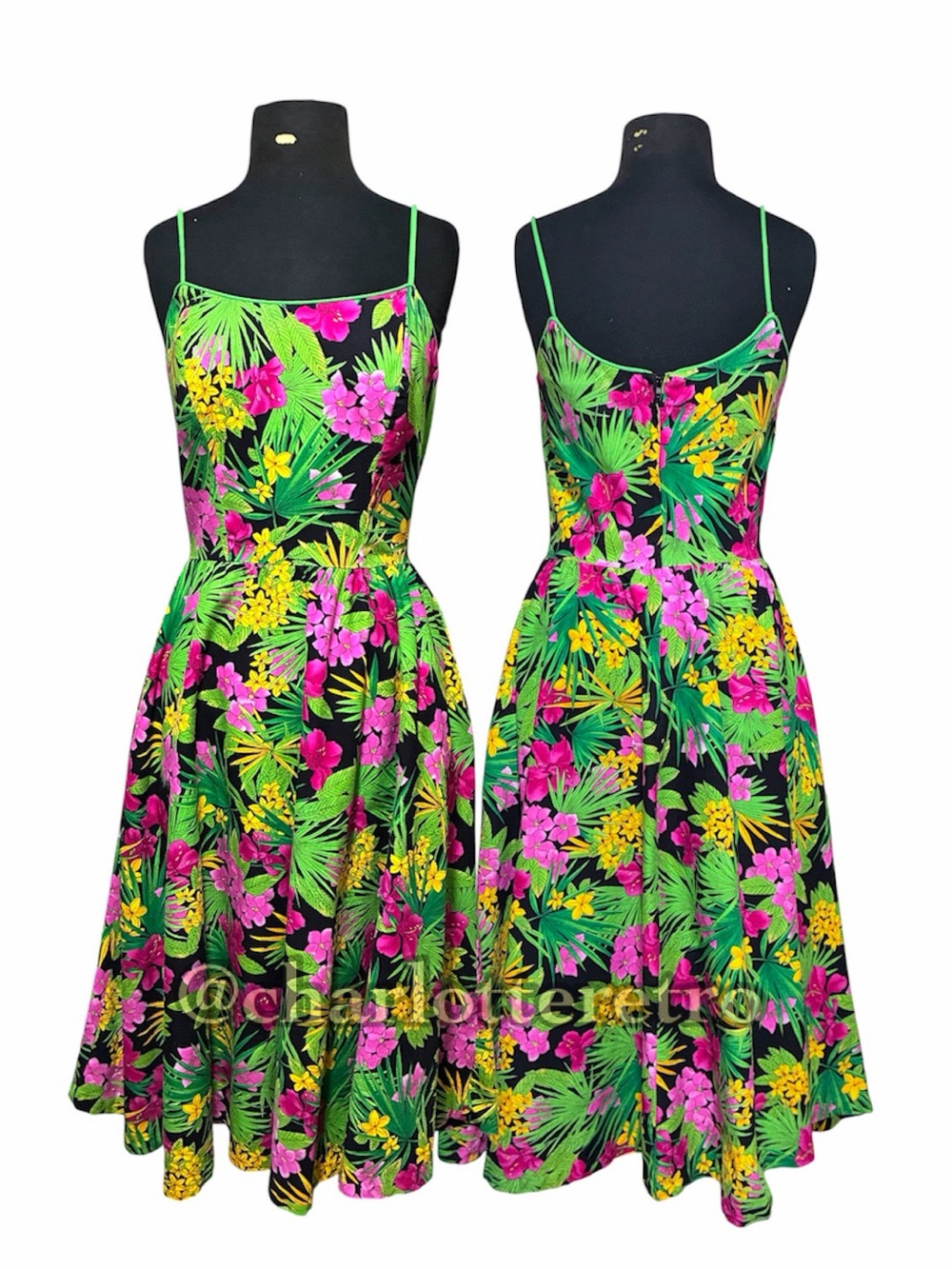 vtg MELISSA Tropical Neon Flowers Sundress w pockets